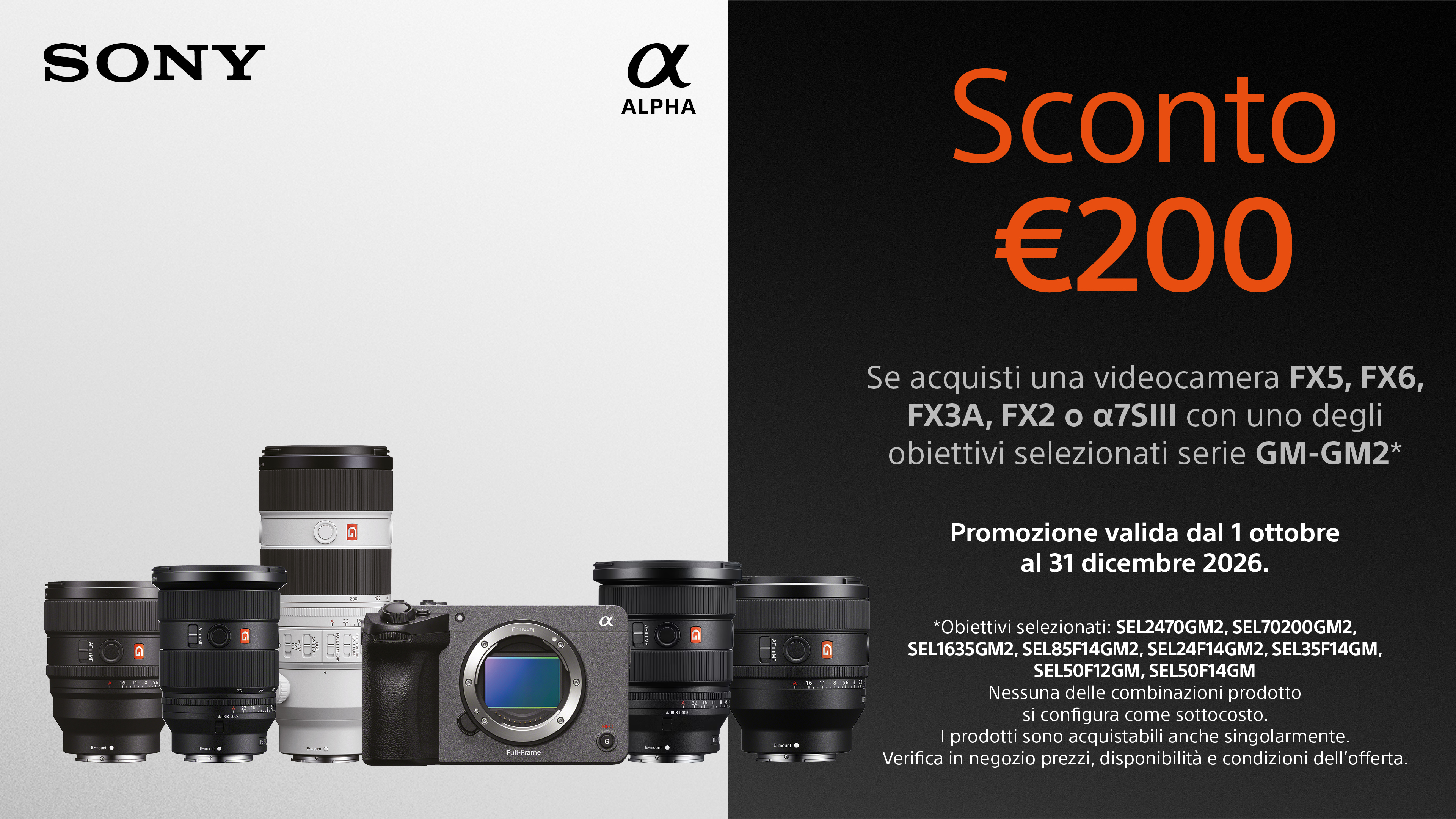 Promo Sconto &euro; 200 con Sony FX5 in abbinamento Ottiche G Master 